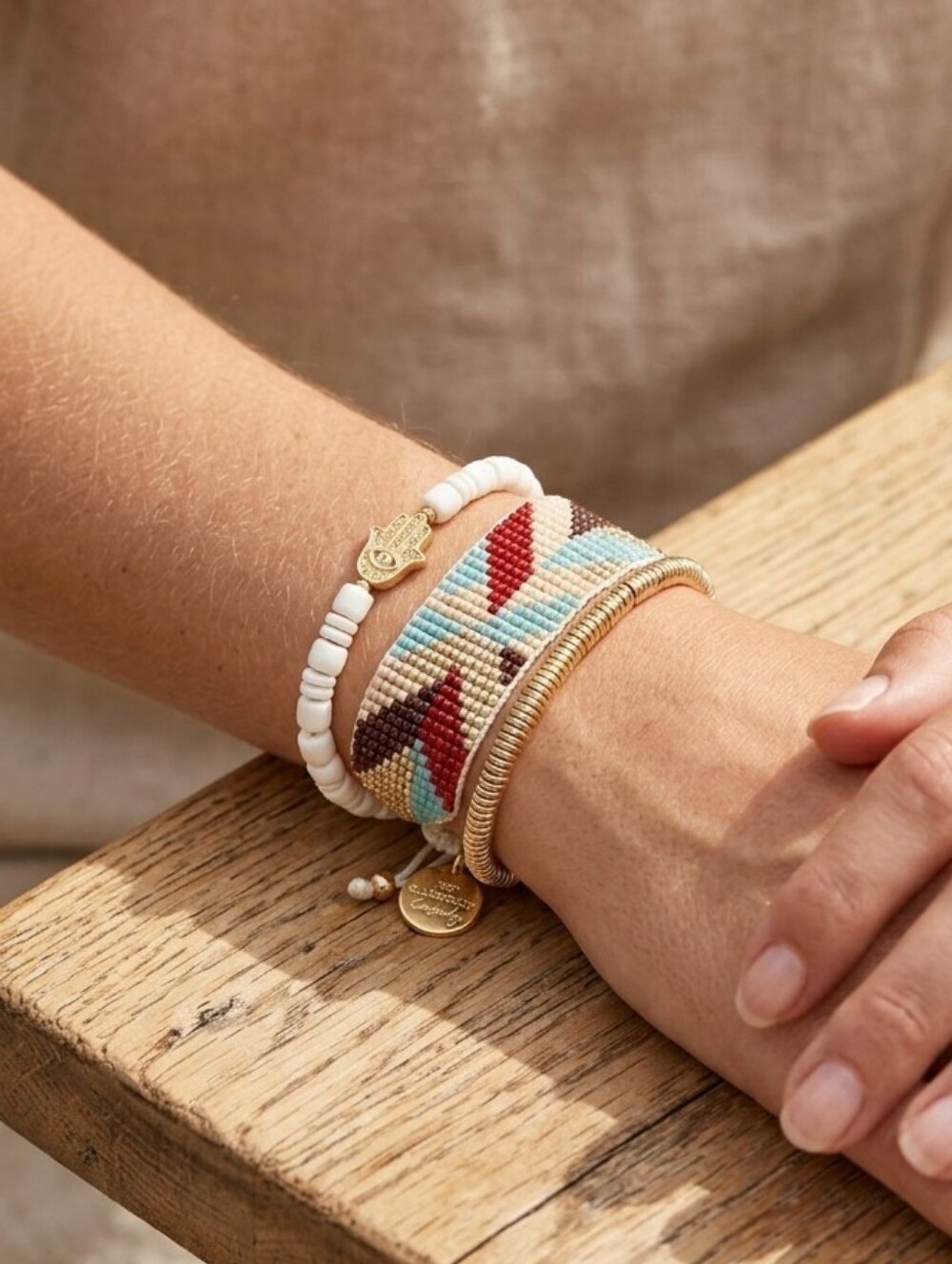 Victoria Emerson Just Classically Cassidy Gold White Stacked Bracelet Trio NWT